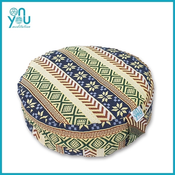 Bồ đoàn ngồi thiền vỏ đậu xanh 30cm – Xanh Vàng Từ Tâm (Meditation Cushion) | OnYou Meditation