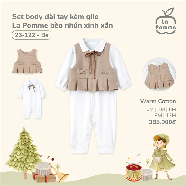 231220 - 3M/18M Set body dài tay kèm gile La Pomme bèo nhún xinh xắn