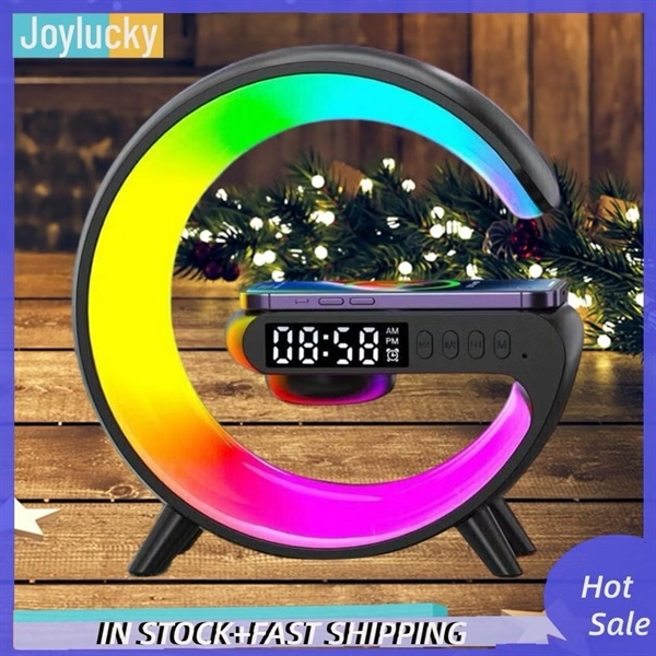 Đế sạc không dây Đầu giường Đèn ngủ Đồng hồ báo thức Loa BT Đèn RGB