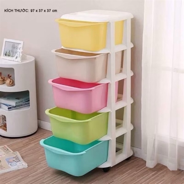Tủ nhựa đa sắc, kệ nhựa đa sắc 5 tầng có bánh xe