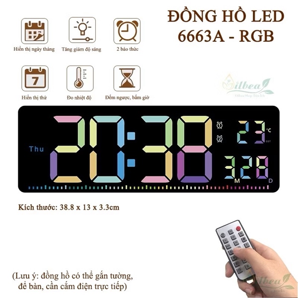 ￼Đồng Hồ LED Điện Tử Treo Tường Màn Hình Lớn 16Inch Điều Khiển Từ Xa