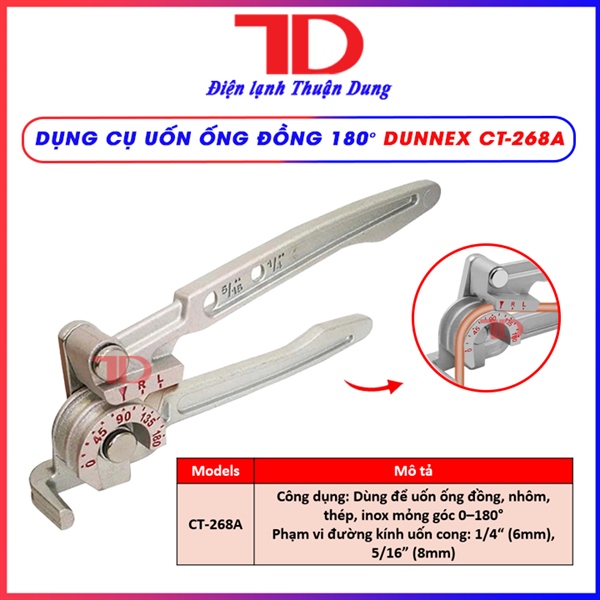 Vam uốn ống đồng DUNNEX 180 độ, model CT-268A, đa năng 2in 1 dùng cho ống phi 6 (1/4") và phi 8 (5/16") (thùng 30 cái)