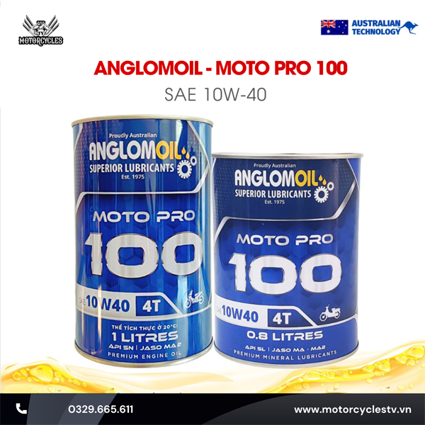 Anglomoil Moto Pro 100 - Xe số/ côn tay 1 Lít 10W40 SN/MA2