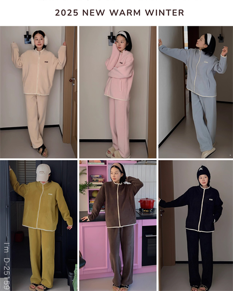 Bộ nỉ bông thu đông DSTUDIO cao cấp lót lông cừu ấm áp 8 màu D25159