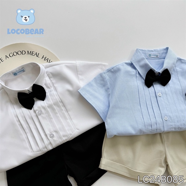 BT Set sơmi xếp li + nơ (80-140) Trắng