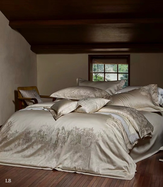 Bộ ga "thịnh thế Ai Cập" | Gấm Cotton Ai Cập sợi dài 120s xoắn đôi - LB02.03 - Gấm kem dệt hoa văn