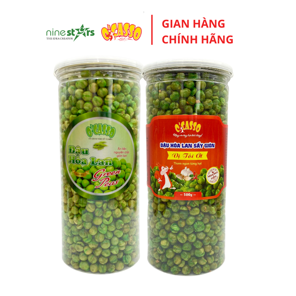 Combo 2 Hộp Đậu Hòa Lan Sấy Giòn O'Casso Vị Tỏi Ớt +Đậu Hòa Lan Sấy Giòn O'Casso Vị Muối -500G/Hộp