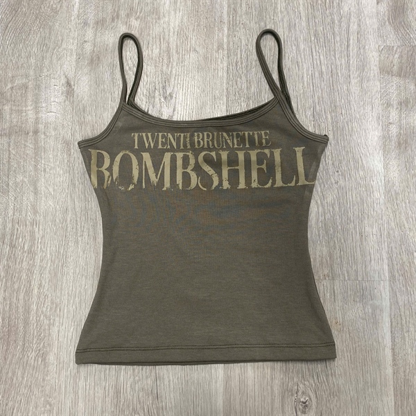 TWENTI Áo Hai Dây In Chữ Bombshell - Bombshell Xanh Rêu - FREESIZE