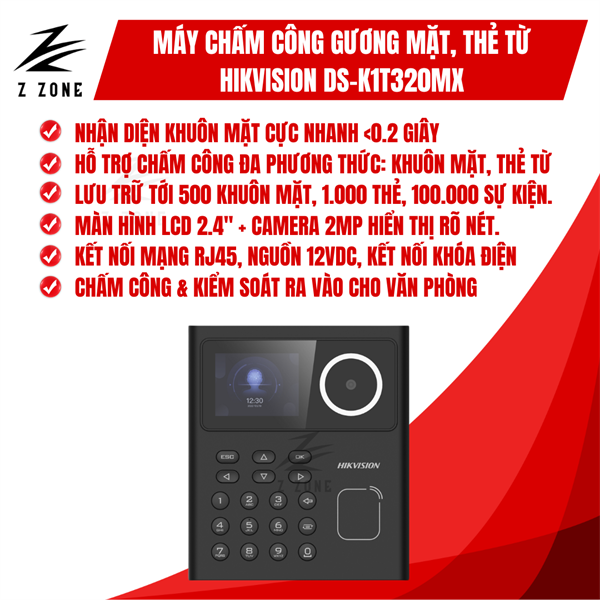 Máy Chấm Công Gương Mặt Hikvision DS-K1T320MX
