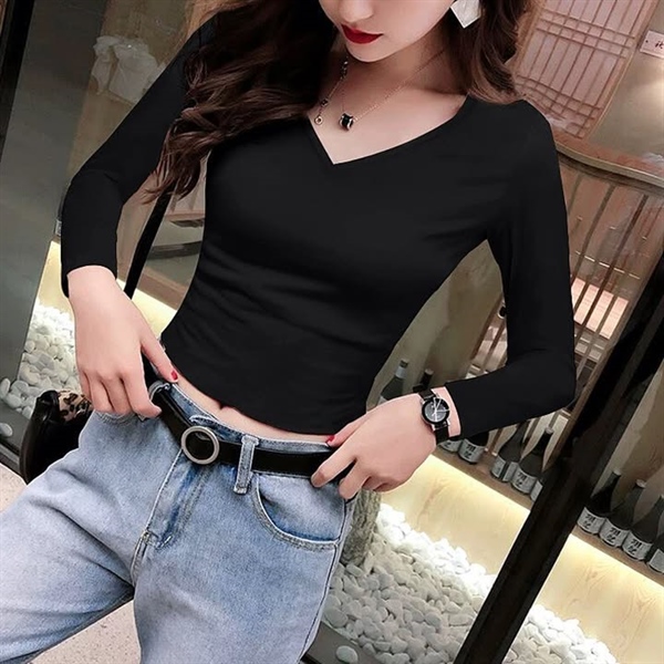 ÁO THUN CROPTOP CỔ TIM DÀI TAY BODY