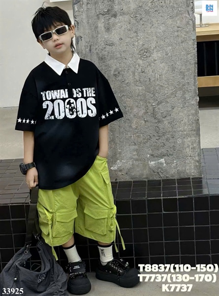 33925-Áo polo đen tay sao