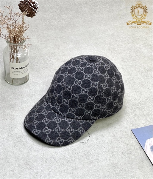 Mũ Gucci monogram flannel dark grey