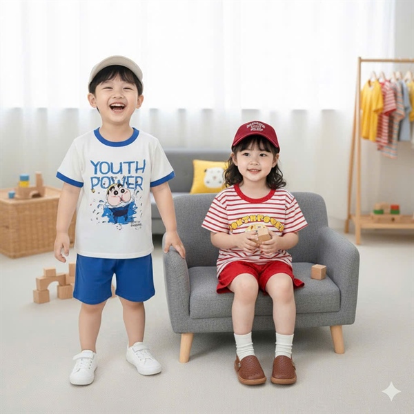 Set 2 bộ SHINCHAN cho bé trai, bé gái 1-7 tuổi cực xinh, cotton mềm, màu sắc đẹp cho bé đi học đi chơi S088