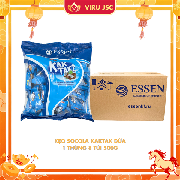 Kẹo KakTak Socola Sữa Dừa - 500G - 1 Thùng
