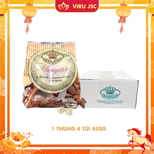 Kẹo Socola Trắng bọc Hạnh nhân Grandian - 1 Thùng