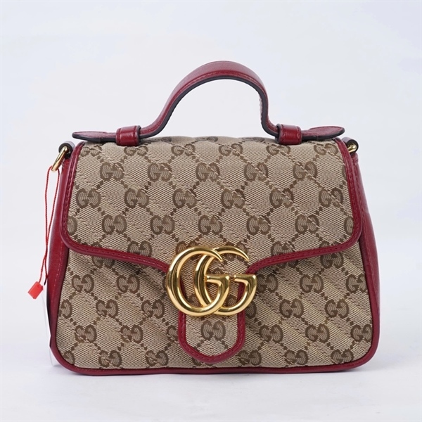 Túi GG Marmont Handle nâu viền đỏ (583571-493075) sz20 KG+