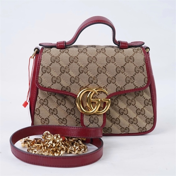 Túi GG Marmont Handle nâu viền đỏ (583571-493075) sz20 KG+