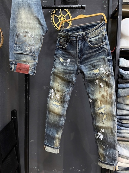 Jean Dài VIPSS26 -3K1942 Xanh Retro was lau dơ vintage sơn