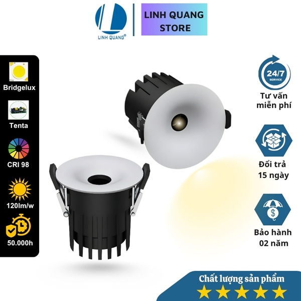 Đèn LED âm trần Spotlight SM12 mặt lỗ tròn nhỏ chống chói cao cấp, lỗ khoét 75mm, chóa trắng