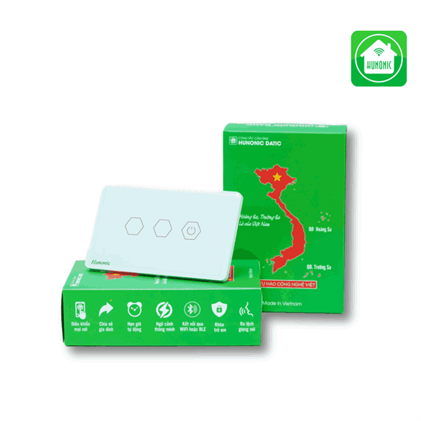 Công tắc cảm ứng WiFi Hunonic Datic 3 Nút CSL, màu Trắng