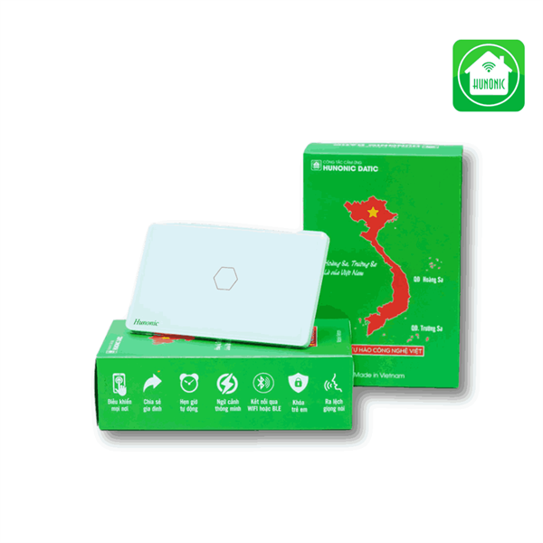 Công tắc cảm ứng WiFi Hunonic Datic 1 Nút, màu Trắng