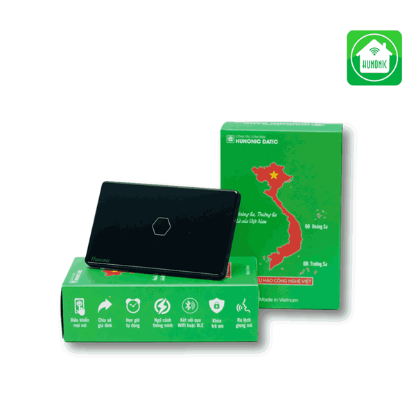 Công tắc cảm ứng WiFi Hunonic Datic 1 Nút, màu Đen