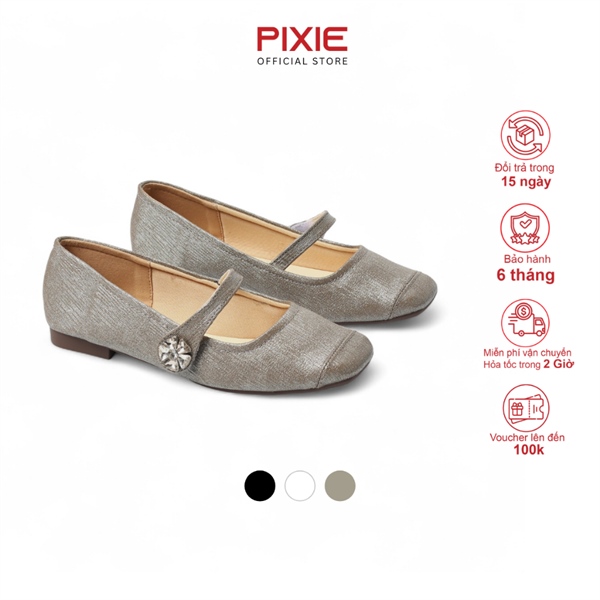 Giày Búp Bê Bệt Da Lấp Lánh Đính Hoa Đá Pixie Ballerina H415