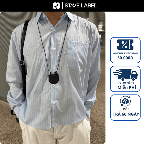Áo Sơ Mi STAVE LABEL Tay Dài Sọc Xanh | Mẫu 2