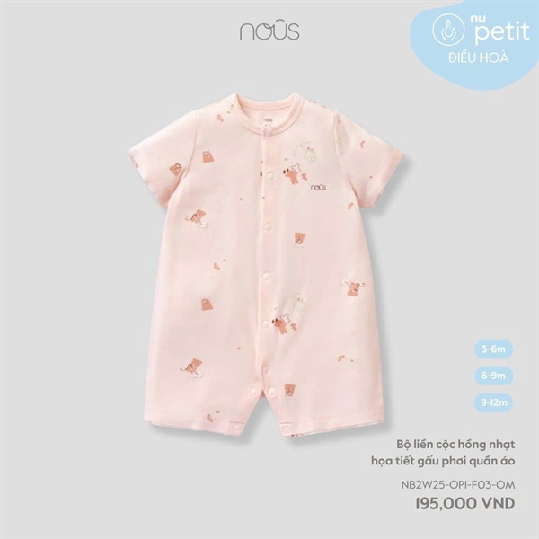 2500 - 6M/12M Bộ liền cộc họa tiết gấu phơi quần áo