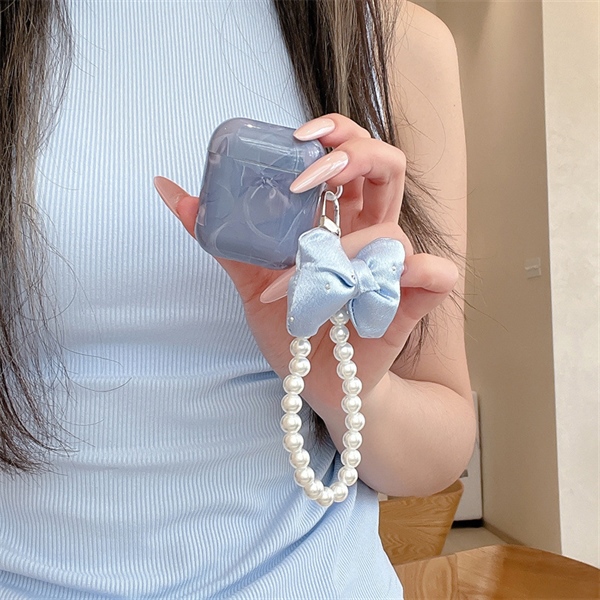 Case Airpod Xanh Nơ Xanh + Dây - Pro3