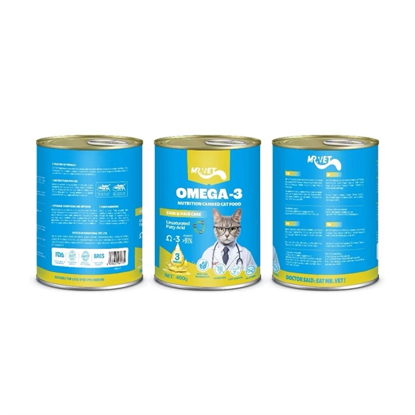 Pate lon Mr.Vet cho mèo bổ sung Omega3, hỗ trợ da lông (Cá ngừ, Cá hồi) 400g
