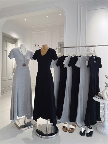 Đầm thun xám đen KA