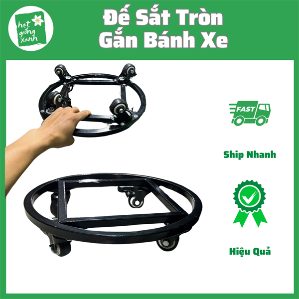 Đế Sắt Tròn Đen Gắn Bánh Xe (đk 26cm)