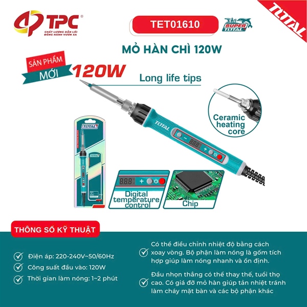 Mỏ hàn chì 120W có chip TOTAL TET01610