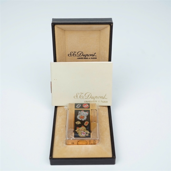 Bật lửa S.T Dupont vàng đen hình 2 con mèo (V4HF81) KG+