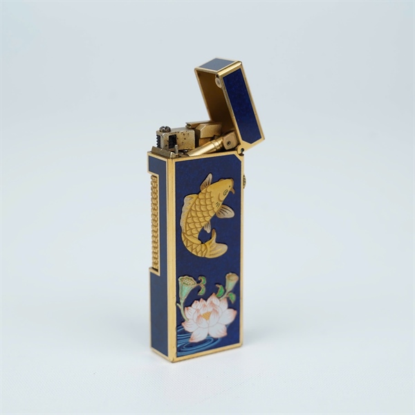 Bật lửa Dunhill xanh hình cá chép&hoa sen (RE24163) KG+