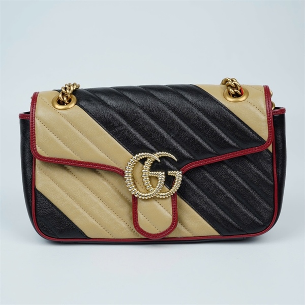 Túi GG Marmont nude phối đen (443497-520981) sz25 KG+