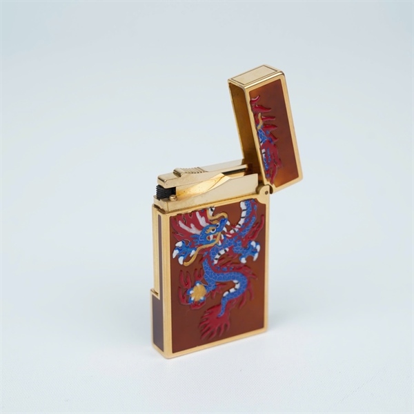 Bật lửa S.T Dupont nâu hình rồng xanh (83DDL62) KG+