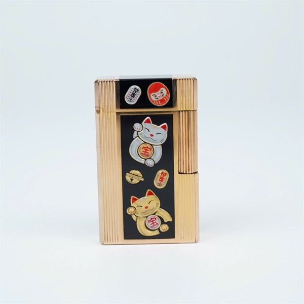 Bật lửa S.T Dupont vàng đen hình 2 con mèo (V4HF81) KG+