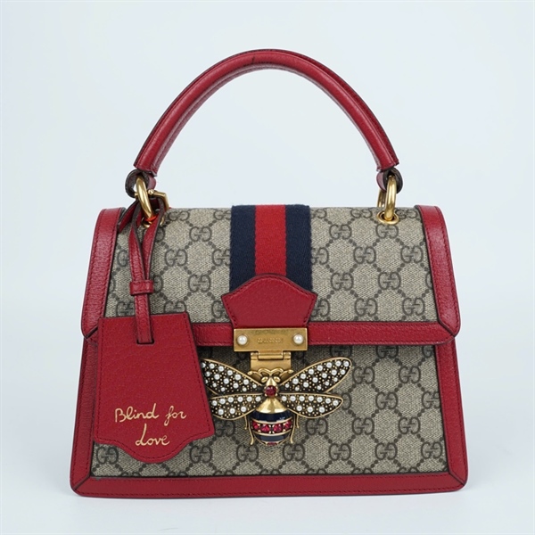 Túi GG Ophidia xám viền đỏ khóa con ong (476541-520981) sz26 KG+