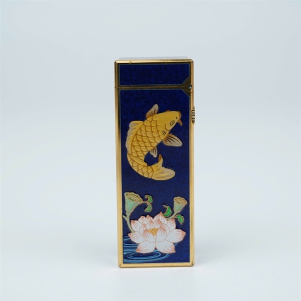 Bật lửa Dunhill xanh hình cá chép&hoa sen (RE24163) KG+