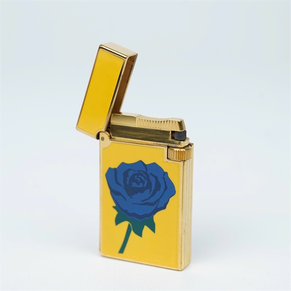 Bật lửa S.T Dupont vàng hình hoa hồng xanh (103FE29) KG+