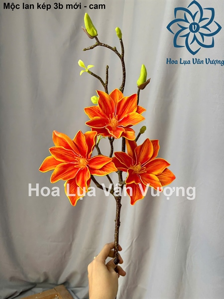 Mộc lan kép 3b mới - cam - Hoa cành dài - Hoa Lụa Vân Vượng