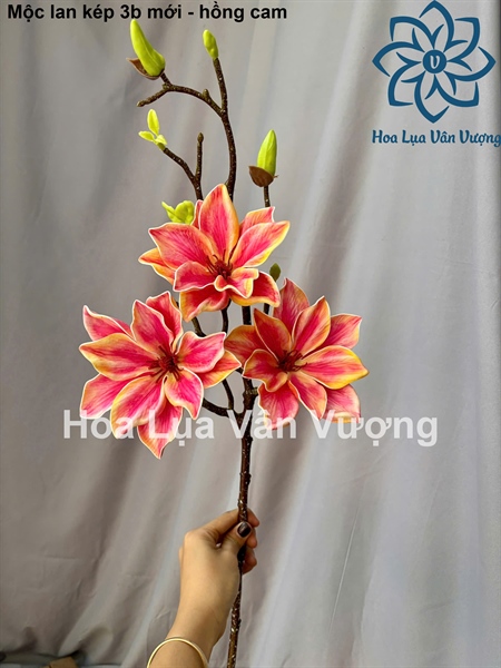 Mộc lan kép 3b mới - hồng cam - Hoa cành dài - Hoa Lụa Vân Vượng