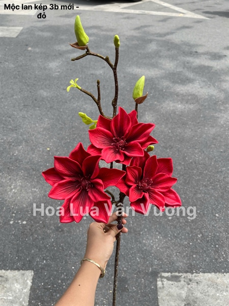 Mộc lan kép 3b mới - đỏ tuyền - Hoa cành dài - Hoa Lụa Vân Vượng