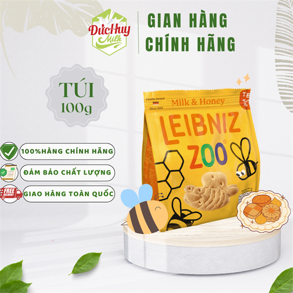 Bánh quy sữa & mật ong hình gấu & ong Leibniz Zoo (màu cam) 100g