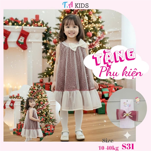 S31 (10-40kg) Váy đỏ nơ ngực trắng