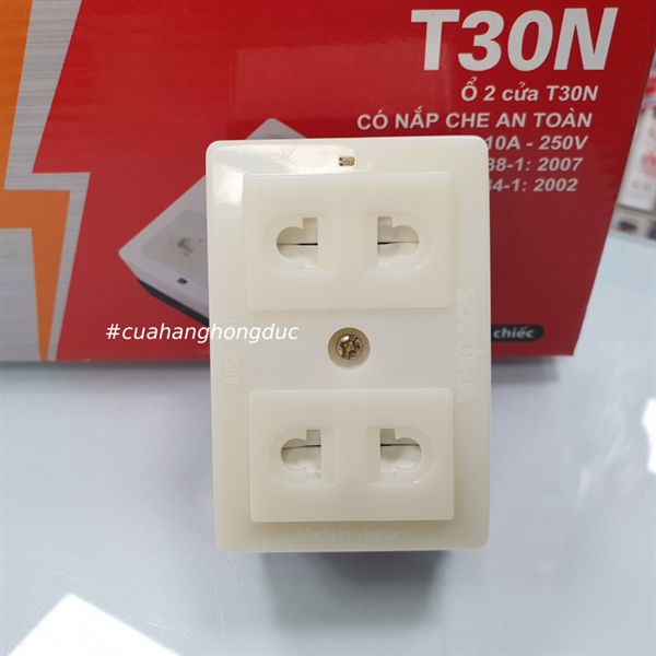Ổ cắm 2 cửa có nắp che an toàn T30N