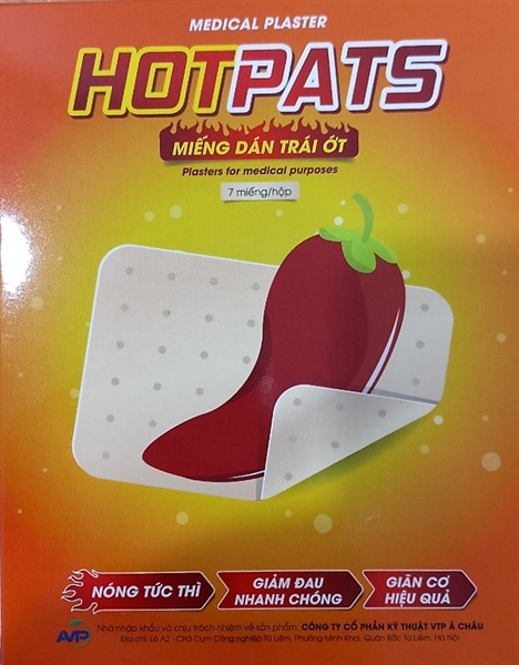 Miếng dán trái ớt Hotpats hỗ trợ giảm đau cơ, đau vai, giảm sưng (H*7miếng)