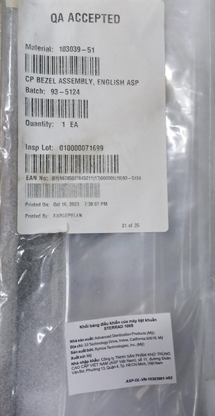 Bảng điều khiển của máy tiệt khuẩn Sterrad 100S (Hộp 1 cái) - Mỹ